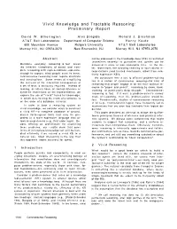 Vivid Knowledge and Tractable Reasoning: Preliminary Report