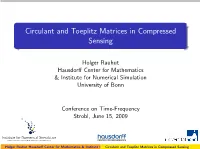 Circulant and Toeplitz Matrices in Compressed Sensing