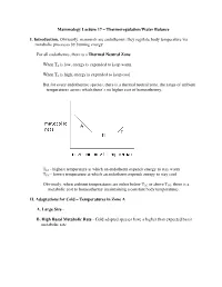 Mammalogy Lecture 17 – Thermoregulation/Water Balance I