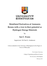 Metallated Derivatives of Ammonia Borane with a View to Their Potential As Hydrogen Storage Materials