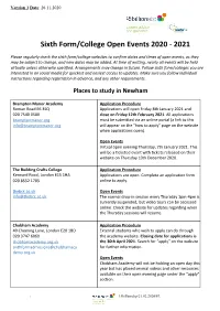 Sixth Form/College Open Events 2020 - 2021