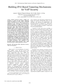 Building Ipv6 Based Tunneling Mechanisms for Voip Security