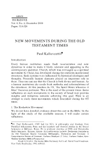New Movements During the Old Testament Times