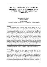 The Use of Glucose As Ecological Reducing Agent for Sulphur Dyes: Optimization of Experimental Conditions