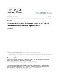 Litigating the Holocaust: a Consistent Theory in Tort for the Private Enforcement of Human Rights Violations