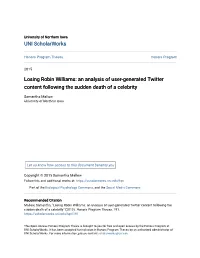 Losing Robin Williams: an Analysis of User-Generated Twitter Content Following the Sudden Death of a Celebrity