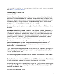 This Transcript Is Provided for the Convenience of Investors Only, for a Full Recording Please See the Q 4 2016 Earnings Call Webcast