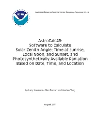 Astrocalc4r: Software to Calculate Solar Zenith Angle