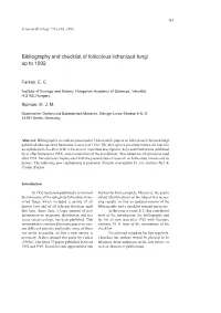 Bibliography and Checklist of Foliicolous Lichenized Fungi up to 1992