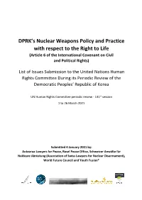 DPRK's Nuclear Weapons Policy and Practice with Respect to the Right to Life