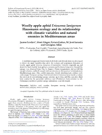 Woolly Apple Aphid Eriosoma Lanigerum Hausmann Ecology and Its Relationship with Climatic Variables and Natural Enemies in Mediterranean Areas