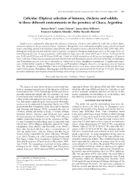 Culicidae (Diptera) Selection of Humans, Chickens and Rabbits in Three Different Environments in the Province of Chaco, Argentina