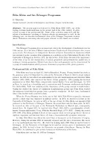 Felix Klein and His Erlanger Programm D