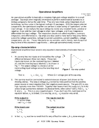 Op Amps, Linear (Negative Feedback) Circuits, Nonlinear Circuits