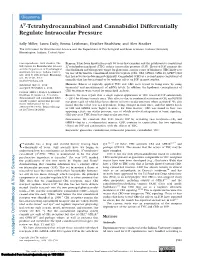 Tetrahydrocannabinol and Cannabidiol Differentially Regulate Intraocular Pressure