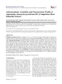Anacyclus Pyrethrum) DC (Compositae) Root Ethanolic Extract