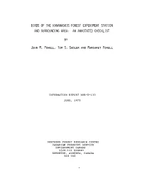 Birds of the Kananaskis Forest Experiment Station and Surrounding Area: an Annotated Checklist