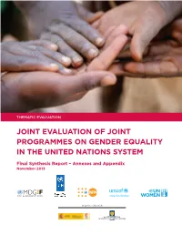Joint Evaluation of Joint Programmes on Gender Equality in the United Nations System