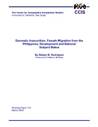 Female Migration from the Philippines, Development and National Subject-Status