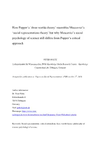 How Popper's 'Three Worlds Theory' Resembles Moscovici's