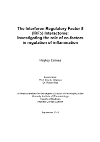 (IRF5) Interactome: Investigating the Role of Co-Factors in Regulation of Inflammation