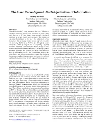 The User Reconfigured: on Subjectivities of Information