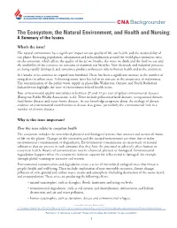 CNA Backgrounder the Ecosystem, the Natural Environment, and Health and Nursing: a Summary of the Issues