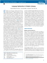 Language Dysfunction in Pediatric Epilepsy