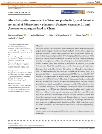 Modeled Spatial Assessment of Biomass Productivity and Technical Potential of Miscanthus × Giganteus, Panicum Virgatum L., and Jatropha on Marginal Land in China