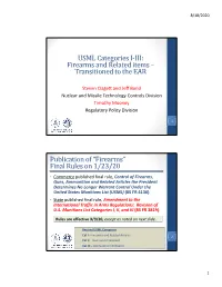 USML Categories I‐III: Firearms and Related Items – Transitioned to the EAR
