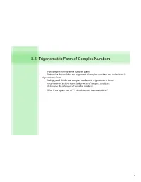 3.5 Trigonometric Form of Complex Numbers