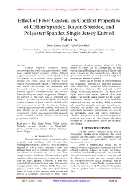 Effect of Fiber Content on Comfort Properties of Cotton/Spandex