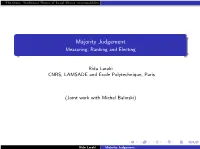 Majority Judgement Approval Voting Versus Approval Judgment Experimental Evidences Conclusions