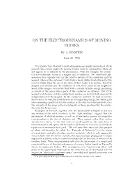 On the Electrodynamics of Moving Bodies