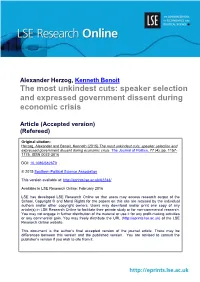 The Most Unkindest Cuts: Speaker Selection and Expressed Government Dissent During Economic Crisis