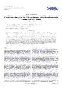A Prediction About the Age of Thick Discs As a Function of the Stellar Mass of the Host Galaxy S
