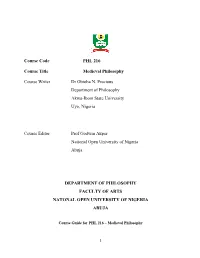 Course Code PHL 216 Course Title Medieval Philosophy Course Writer