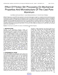 Effect of Friction Stir Processing on Mechanical Properties and Microstructure of the Cast Pure Aluminum