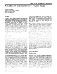 Neurotoxicity and Mechanism of Toluene Abuse