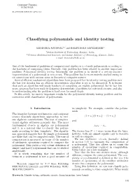 Classifying Polynomials and Identity Testing