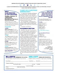 Impulse Is Put Together Monthly by Keith Braithwaite of Behalf of Monsffa and Is Available on Monsffa’S Web Site Courtesy Kurt Schmidt
