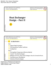 Heat Exchanger Design – Part II