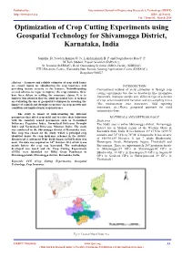 Optimization of Crop Cutting Experiments Using Geospatial Technology for Shivamogga District, Karnataka, India