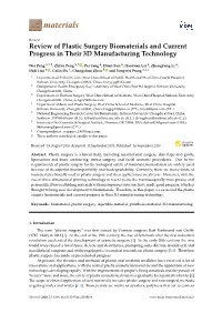 Review of Plastic Surgery Biomaterials and Current Progress in Their 3D Manufacturing Technology