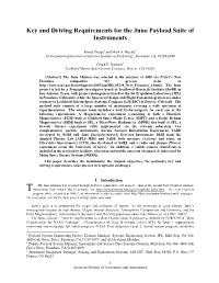 Key and Driving Requirements for the Juno Payload Suite of Instruments