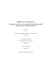 Multiple Facets of Biodiversity: Assembly Processes, Trait Composition, and Functionality Along Tropical Elevation Gradients