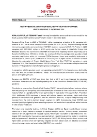 PRESS RELEASE for Immediate Release GENTING