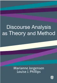 Discourse Analysis As Theory and Method