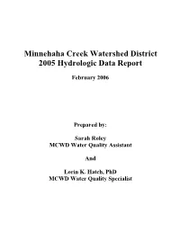 Minnehaha Creek Watershed District 2005 Hydrologic Data Report