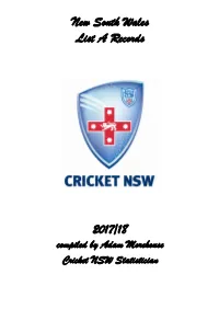 New South Wales List a Records 2017/18